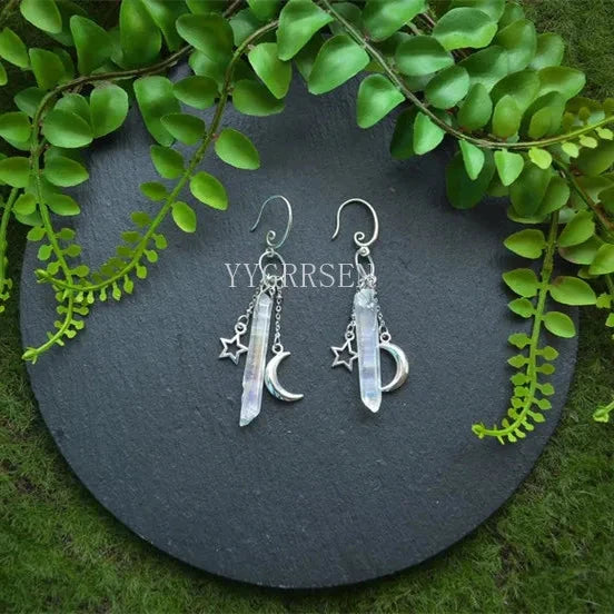 Raw Crystal Moon Dangle Earrings