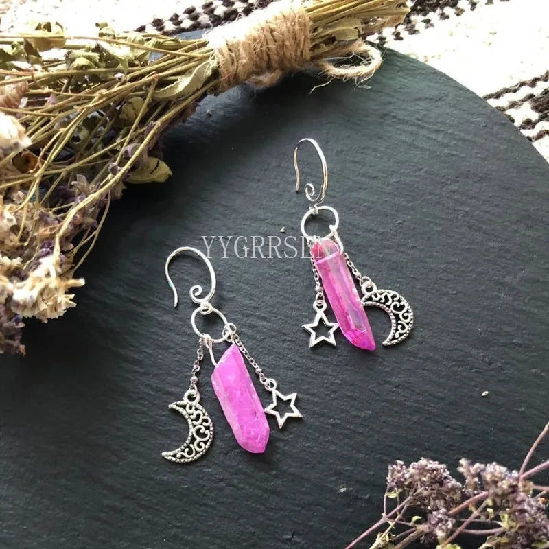 Raw Crystal Moon Dangle Earrings