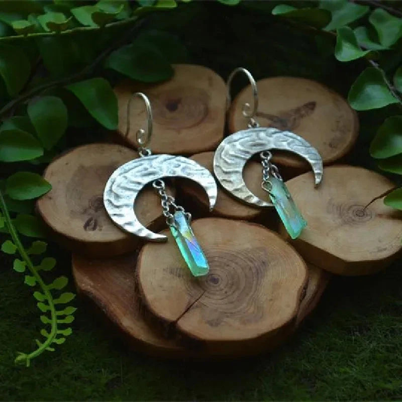 Raw Crystal Moon Dangle Earrings
