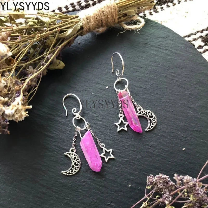 Raw Crystal Moon Dangle Earrings