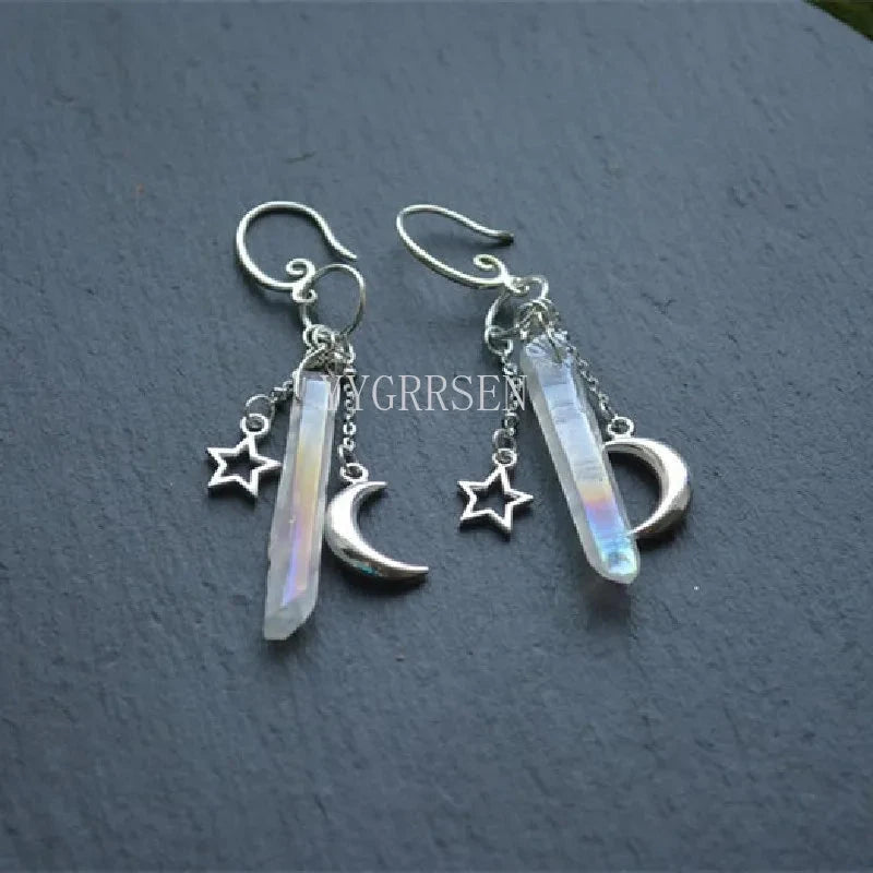 Raw Crystal Moon Dangle Earrings