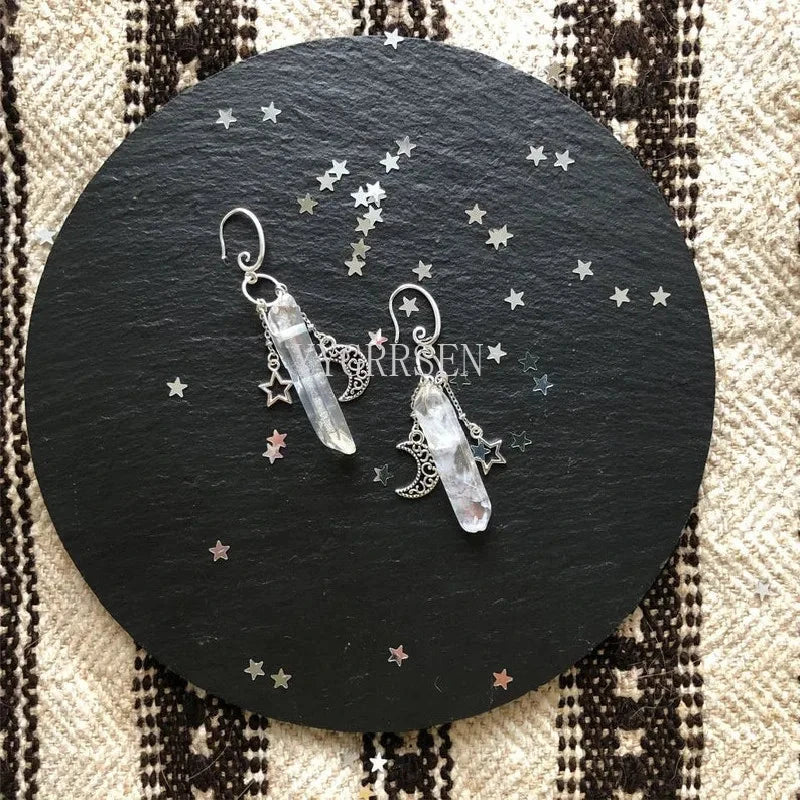 Raw Crystal Moon Dangle Earrings