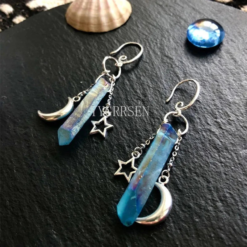 Raw Crystal Moon Dangle Earrings