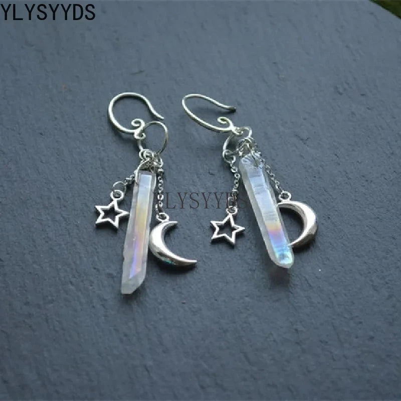 Raw Crystal Moon Dangle Earrings