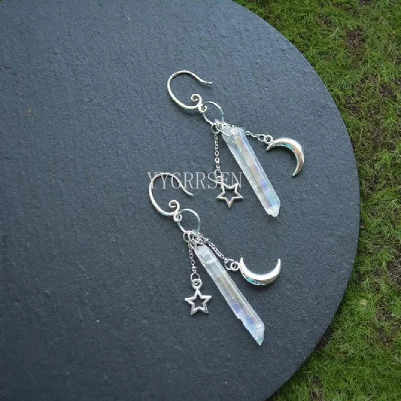 Raw Crystal Moon Dangle Earrings