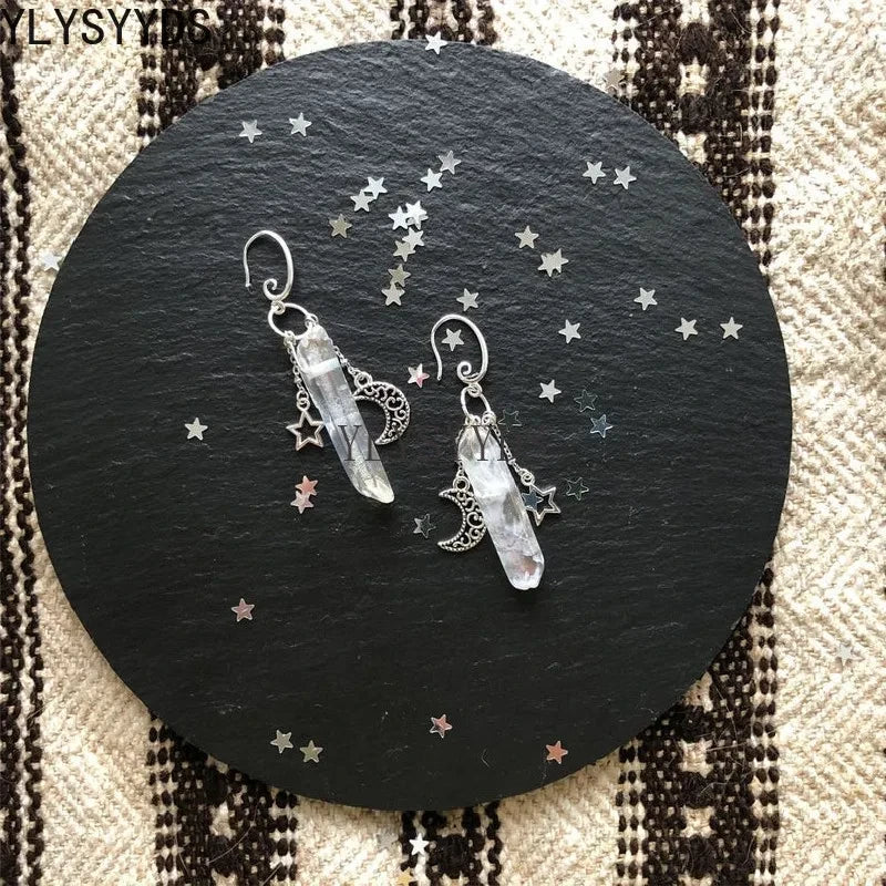 Raw Crystal Moon Dangle Earrings