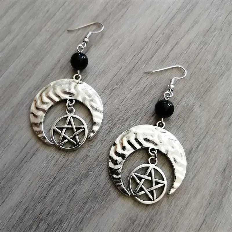Witchy Crescent Sun Moon Amethyst Crystals Stone Earring Wicca Healing Crystal Magic Protection Celestial Jewelry Women Gift