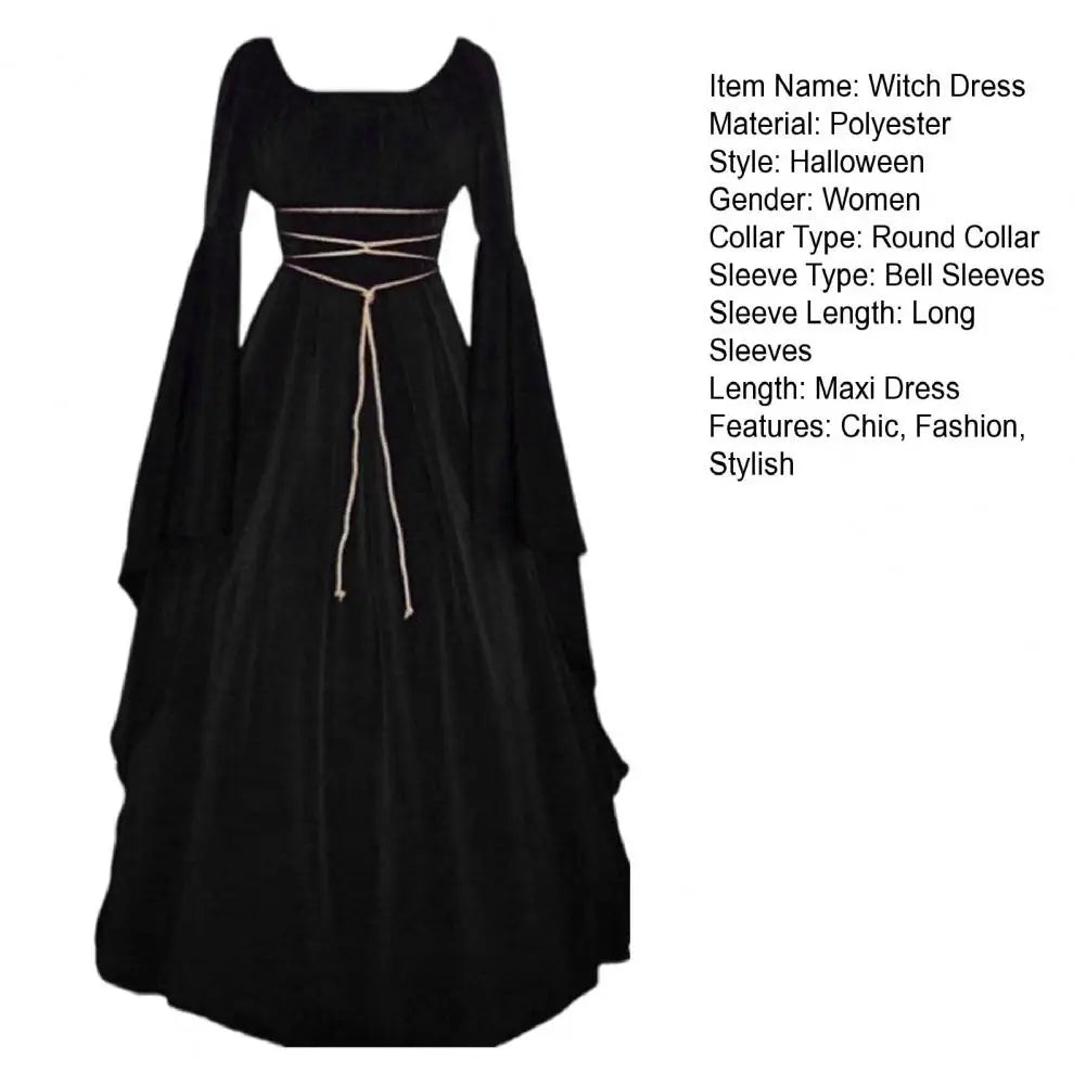 Gothic Dress for Women Halloween Renaissance Witch Dress Long Bell Sleeve Medieval Costume for Halloween Cosplay Party