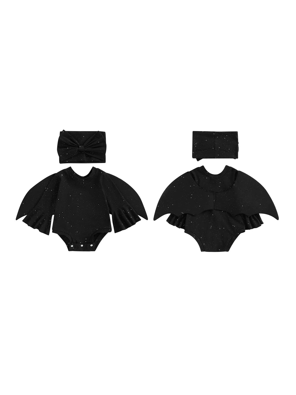 Toddler Baby Girl Bat Costumes Glitter Batwing Long Sleeve Romper with Bow Headband 2 Piece Halloween Outfit
