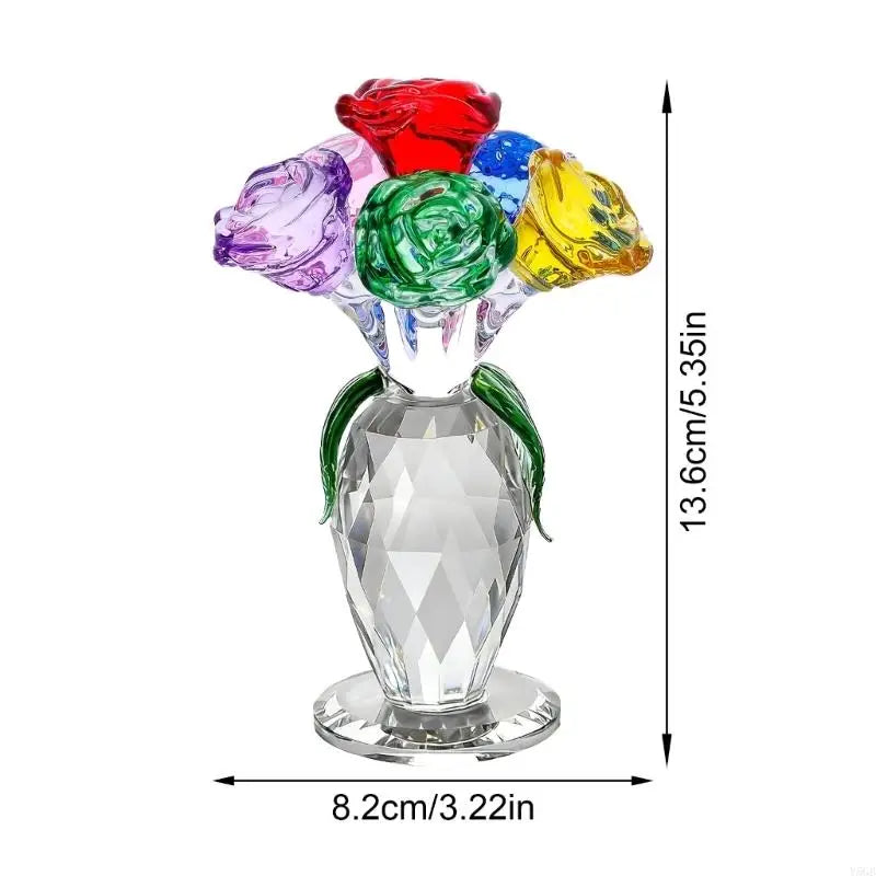 Colorful Crystal Rose Figurines,Rose Flower Gift for Mom Wife Grandmas,Glass Flower Figurines Collectible Ornament Y5GB
