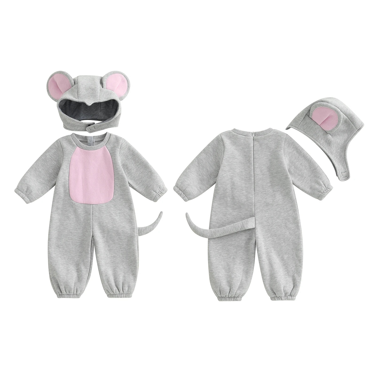 0-3Years Baby Mouse Costumes Novelty Long Sleeve Contrast Color Jumpsuit with Hat Halloween Cosplay Costumes for Boy Girl