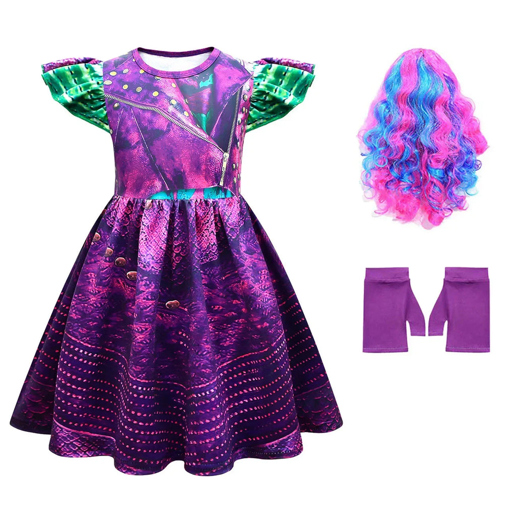 Descendants 3 Mal Costumes for Girls Evie Cosplay Costume Children Summer Short Dresses Girls Halloween Birthday Party Dress Up