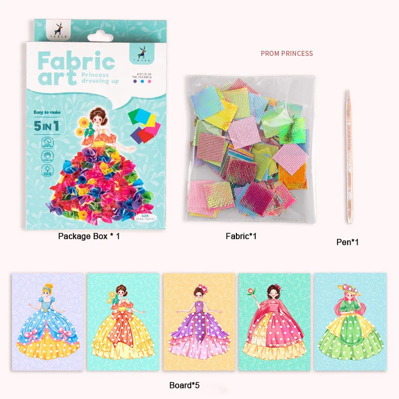 Poke-in Art Crafts Kit for Kids Puzzle Fabric Puncture Painting Magical Princesses Cute Animal DIY Poking Drawing Dress Up Board
