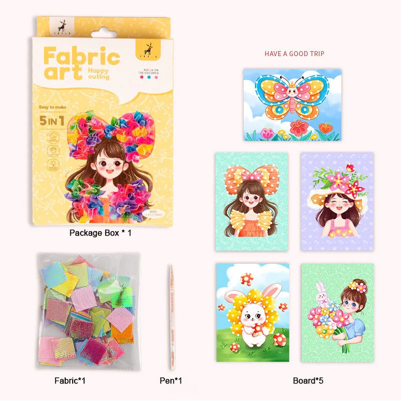 Poke-in Art Crafts Kit for Kids Puzzle Fabric Puncture Painting Magical Princesses Cute Animal DIY Poking Drawing Dress Up Board