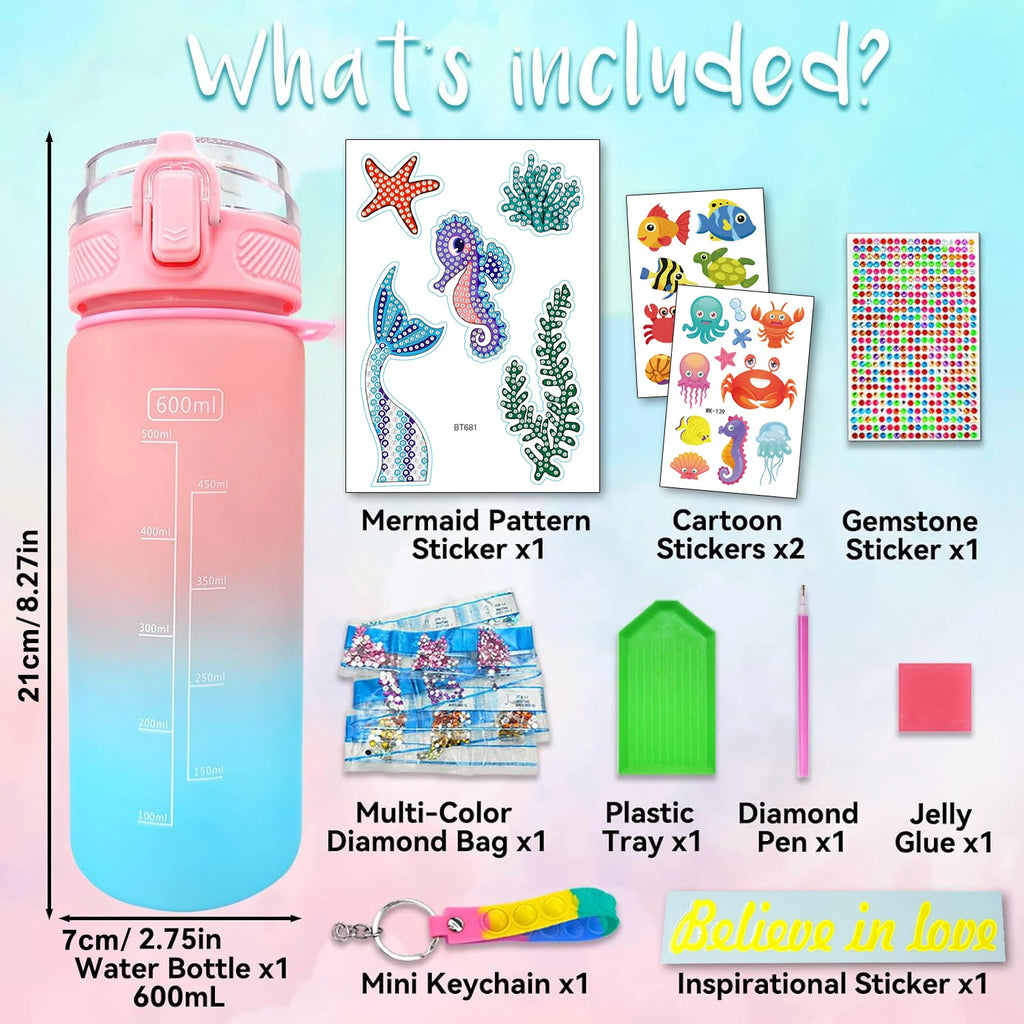 DIY Water Bottle Craft Kit for Kids, Decorative Painting Art Set, Creative Handmade Toys Birthday Gift for Girls