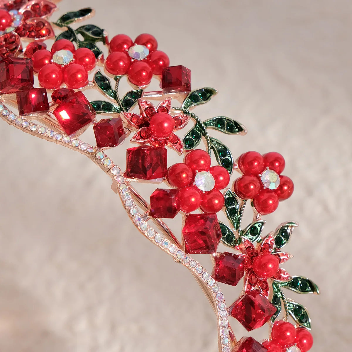 Baroque Luxury Red Crystal Flowers Tiaras For Women Diadem Wedding Girls Birthday Party Elegant Crowns Hair Jewelry Accessories