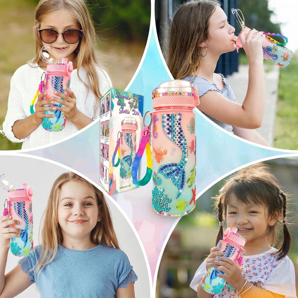 DIY Water Bottle Craft Kit for Kids, Decorative Painting Art Set, Creative Handmade Toys Birthday Gift for Girls