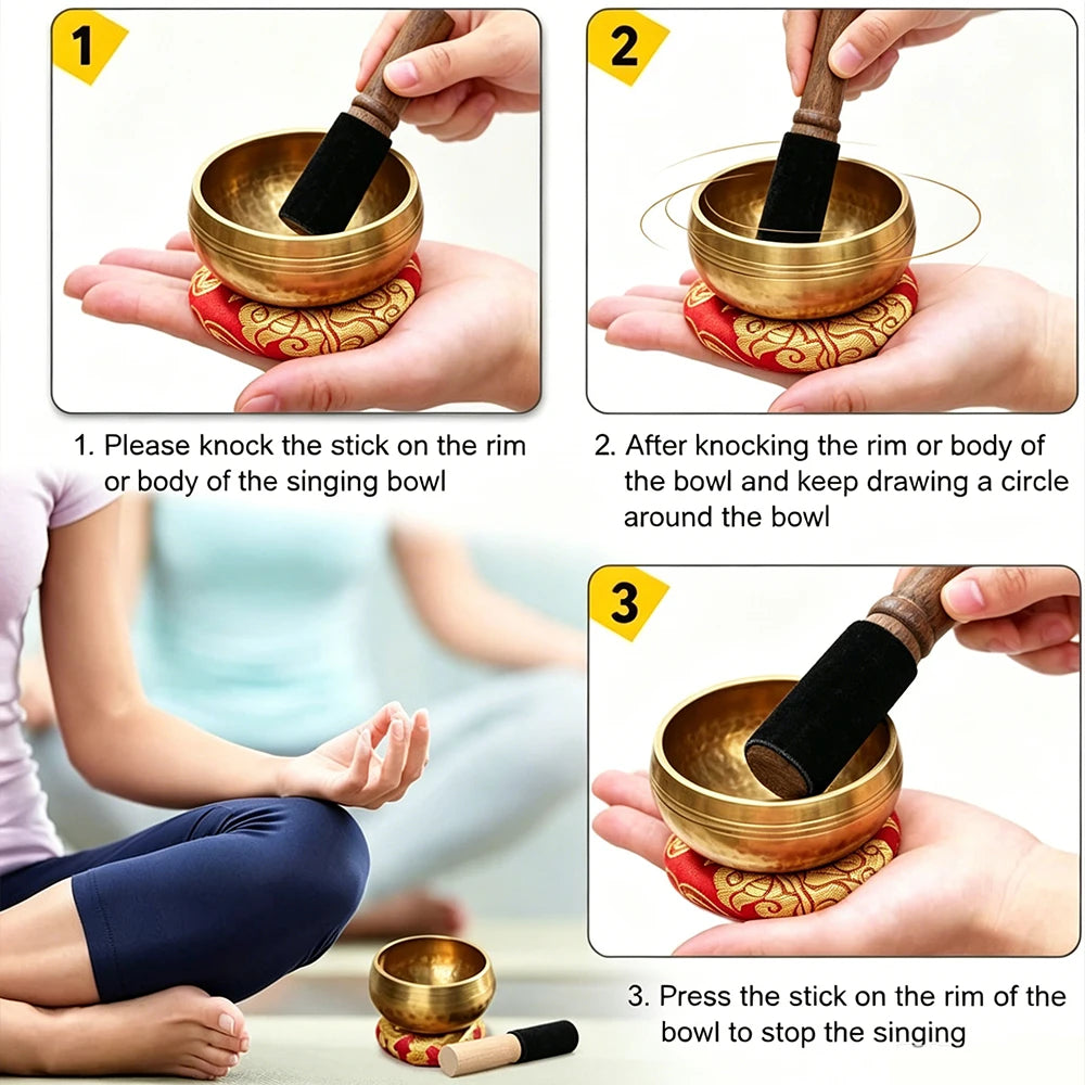 Nepalese Singing Bowl Set Authentic Handcrafted Mindfulness Meditation Holistic Sound 7 Chakra Healing Gift by Himalayan Bazaar