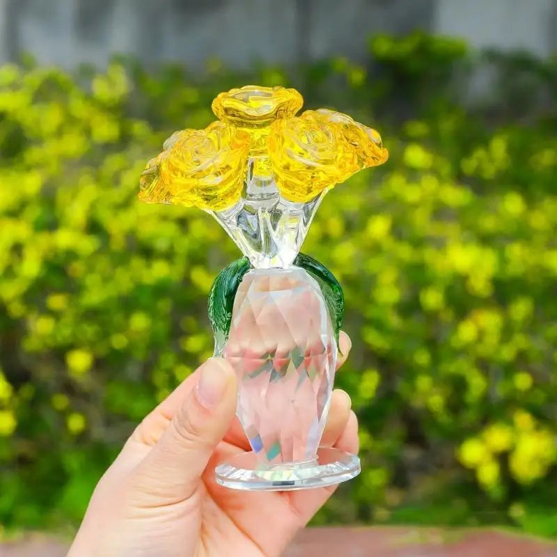 Colorful Crystal Rose Figurines,Rose Flower Gift for Mom Wife Grandmas,Glass Flower Figurines Collectible Ornament Y5GB