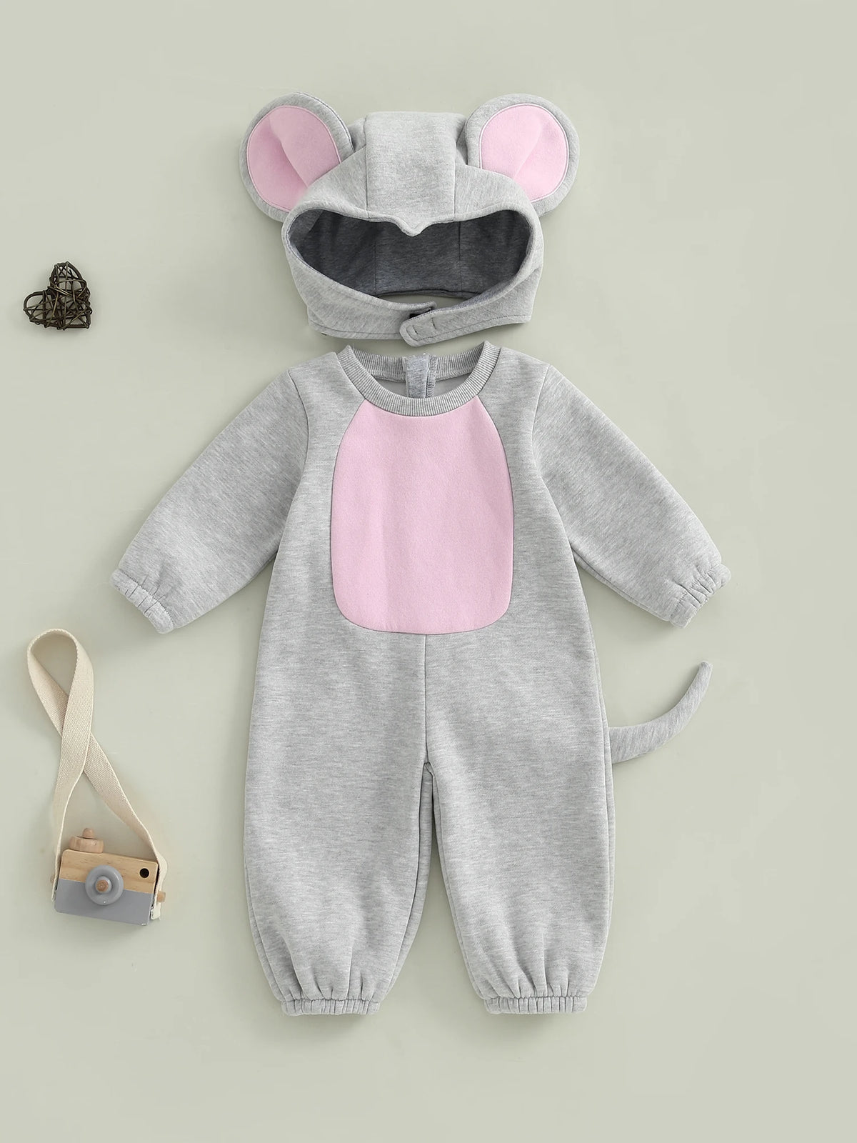 0-3Years Baby Mouse Costumes Novelty Long Sleeve Contrast Color Jumpsuit with Hat Halloween Cosplay Costumes for Boy Girl
