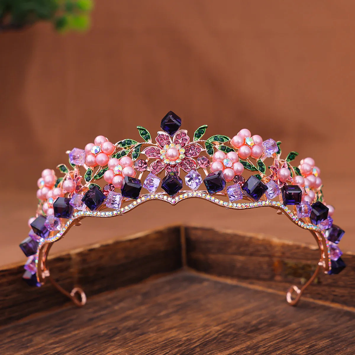 Baroque Luxury Red Crystal Flowers Tiaras For Women Diadem Wedding Girls Birthday Party Elegant Crowns Hair Jewelry Accessories