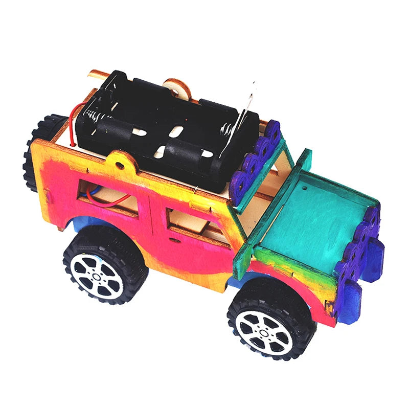 Kids DIY Handcrafted Tech Toy; Wooden Science Puzzle Model; Mini Maker Jeep for Learning