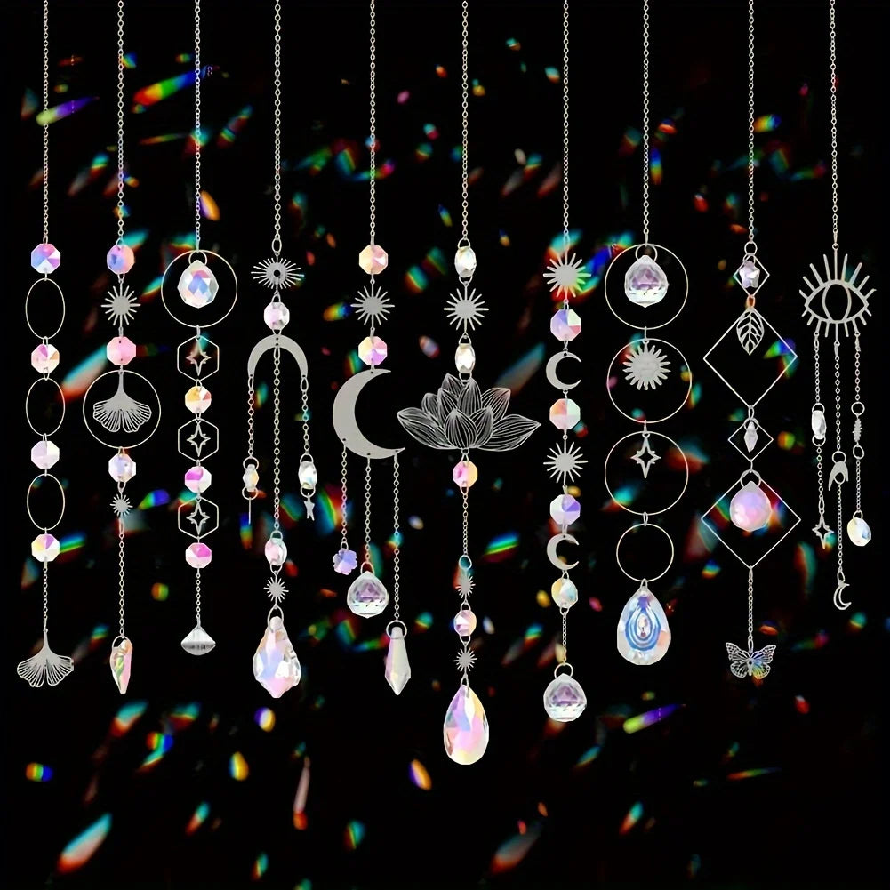 10 Pieces Lotus Colorful Crystal Suncatcher with Chain Pendant Ornaments Hanging Crystals Prism Rainbow Maker for Windows Indoor