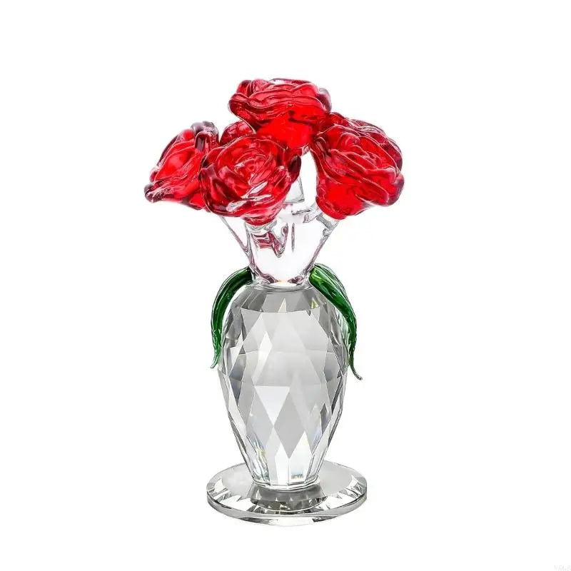 Colorful Crystal Rose Figurines,Rose Flower Gift for Mom Wife Grandmas,Glass Flower Figurines Collectible Ornament Y5GB