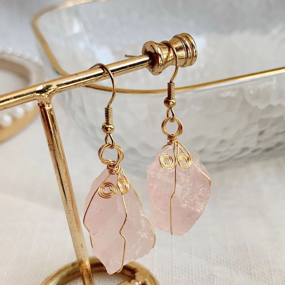 Natural Crystal Earrings for Women Raw Stone Green Quartz Pendulum Rubies Zoisite Lapis Sunstone Purple Crystal Drop Earring