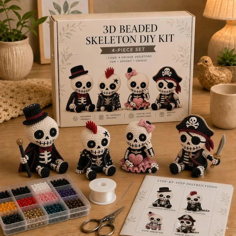 Creative 3D Beaded Skeleton Crafting Kit Unique DIY Art Set With Instructions Perfect Holiday Gift For Kids And Adults Fun 4PCS