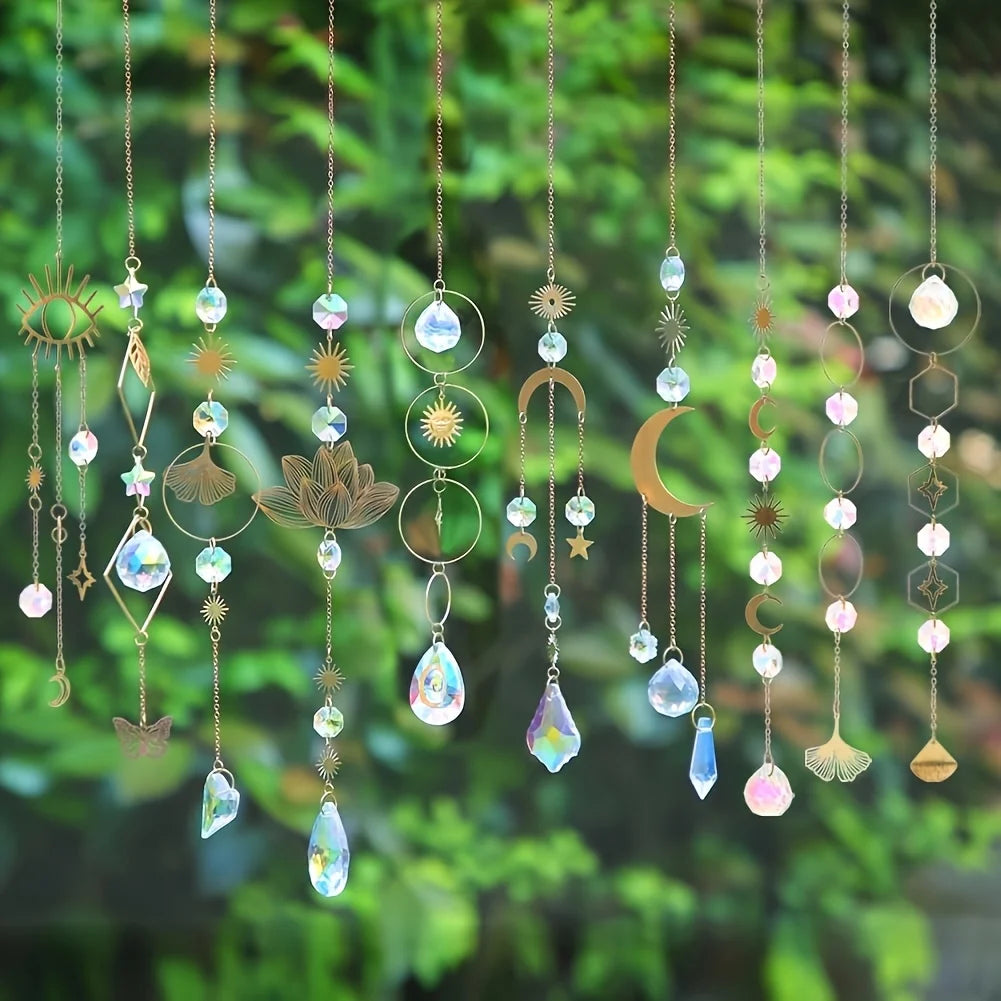 10 Pieces Lotus Colorful Crystal Suncatcher with Chain Pendant Ornaments Hanging Crystals Prism Rainbow Maker for Windows Indoor