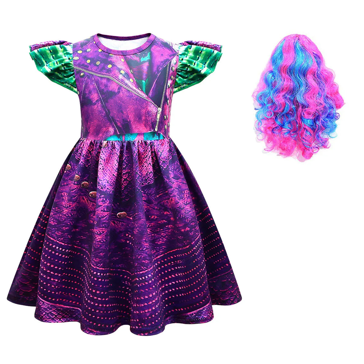 Descendants 3 Mal Costumes for Girls Evie Cosplay Costume Children Summer Short Dresses Girls Halloween Birthday Party Dress Up