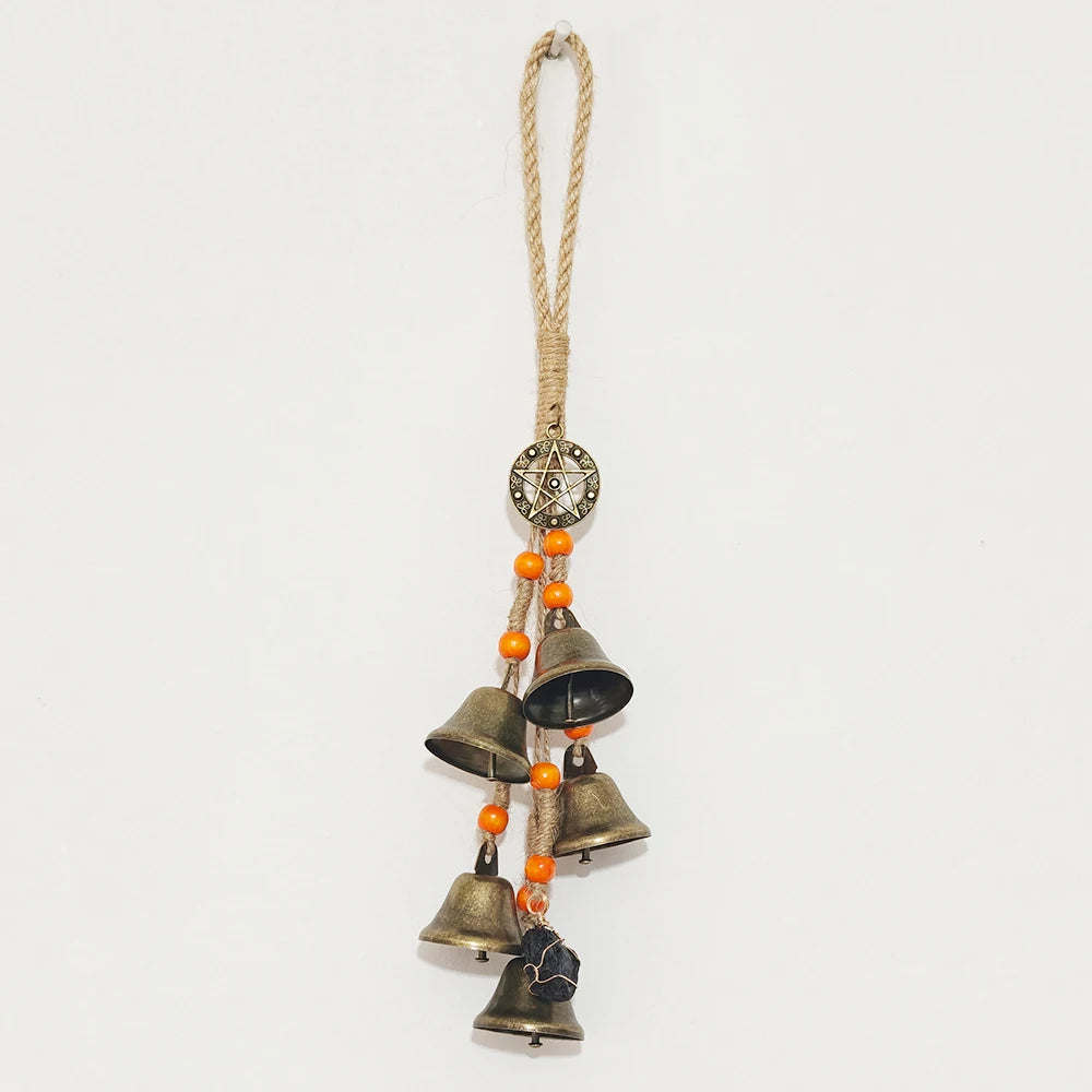 Crystal Witch Bells Vintage Metal Wind Chime for Protection Positive Energy Cleansing Chime with Clear Quartz Amethyst Obsidian