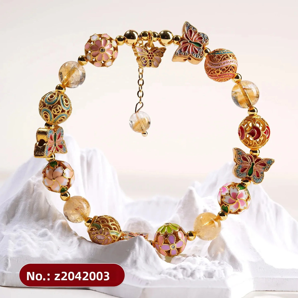 Natural Crystal Yee Dream Flower Mirror Yellow Tower Crystal Butterfly Witch Hollow Flower Bracelets Fashion Ladies Hand String