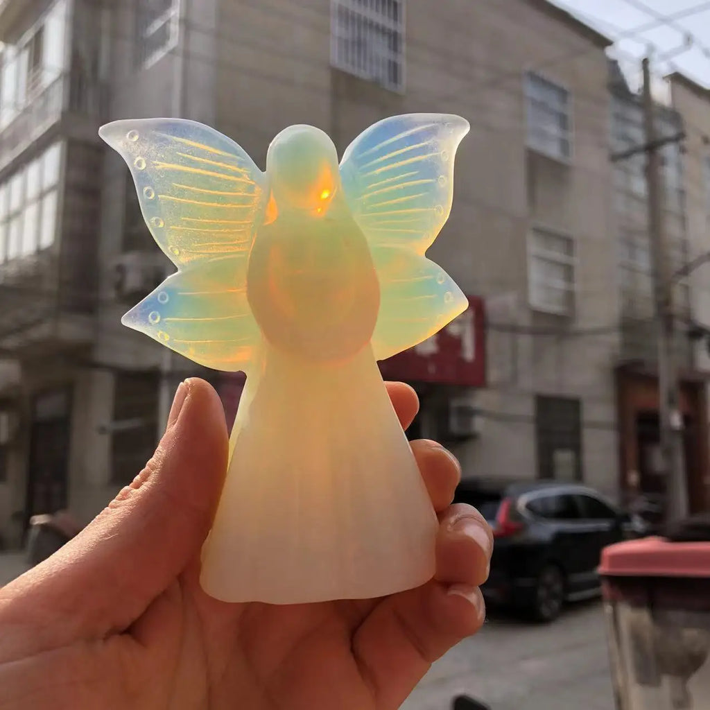 11cm Natural Crystal White Opal Wings Angel Crystal Geodes Home Decor Healing Meditation Rune Reiki Guardian Angel