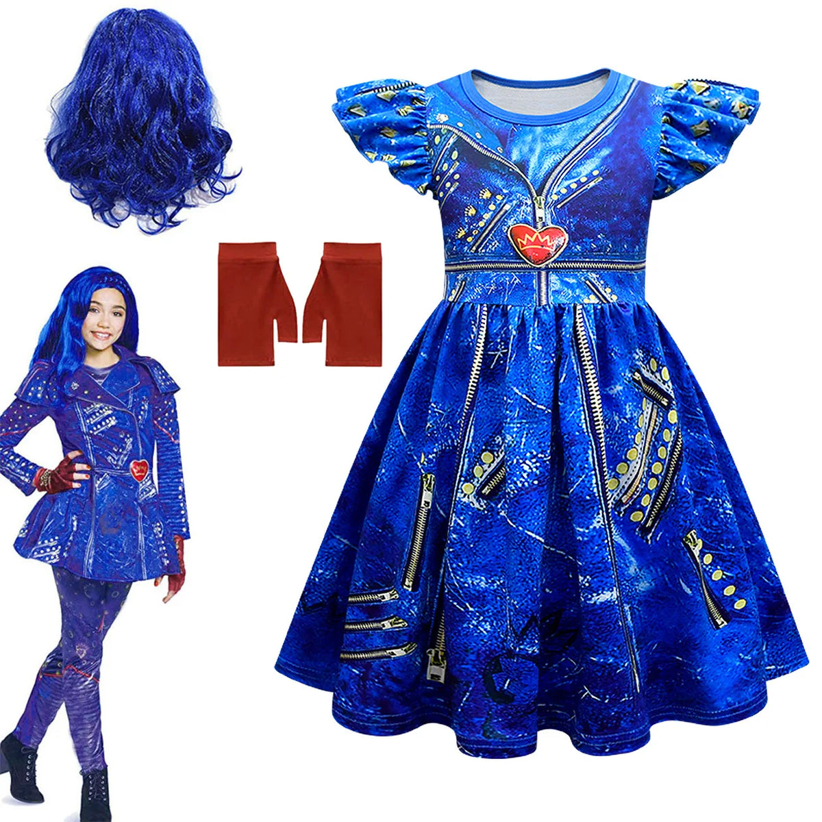 Descendants 3 Mal Costumes for Girls Evie Cosplay Costume Children Summer Short Dresses Girls Halloween Birthday Party Dress Up