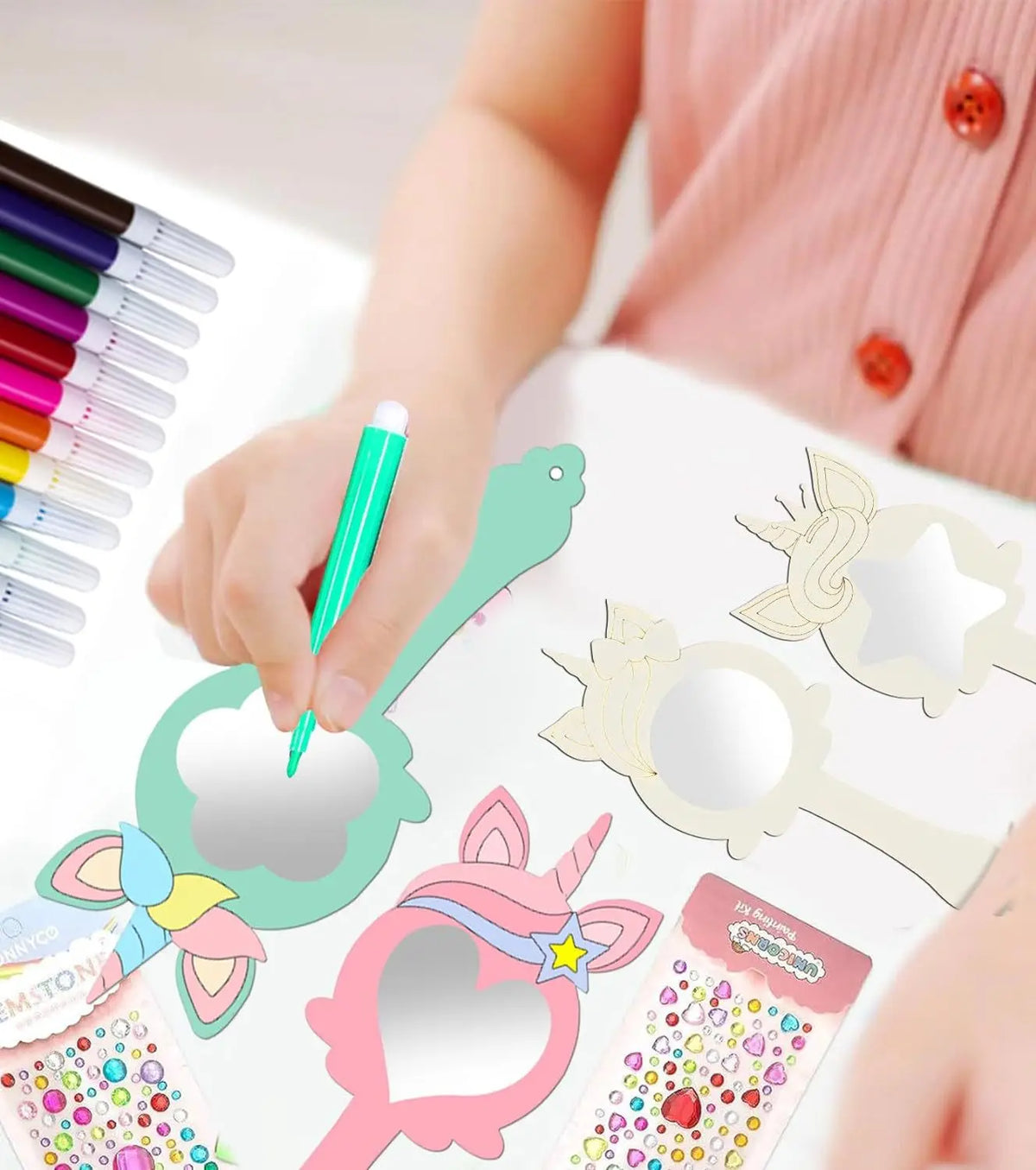 12pcs Wooden Mirror Craft Kids Decorate Mirrors Girls DIY Paint Wooden Hand Mirror for Mother's Day Art Activities Birthday Gift