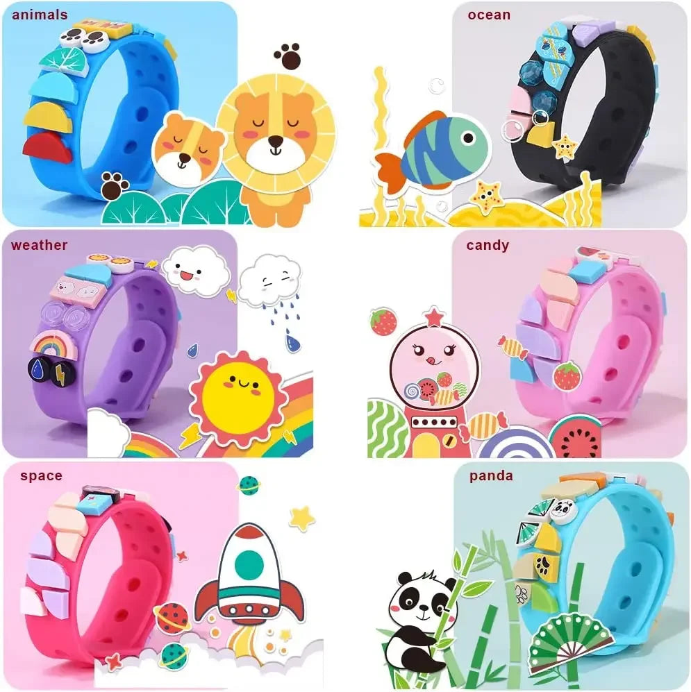 6Pcs/set Kids Building Blocks Dots Bracelets DIY Creative Craft Friendship Bracelet Making Kit for Kids Birthday Holiday Gift