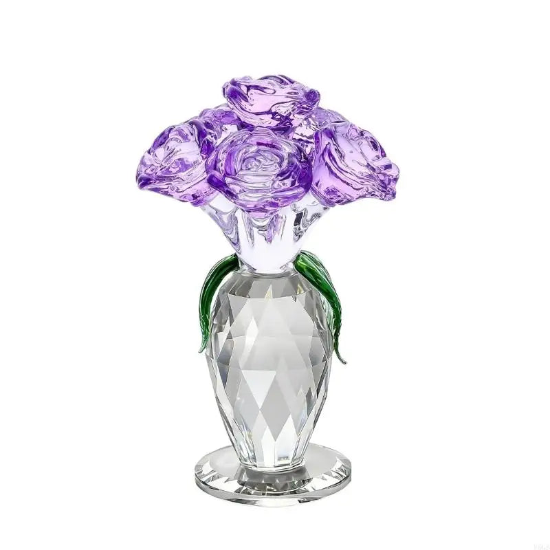 Colorful Crystal Rose Figurines,Rose Flower Gift for Mom Wife Grandmas,Glass Flower Figurines Collectible Ornament Y5GB