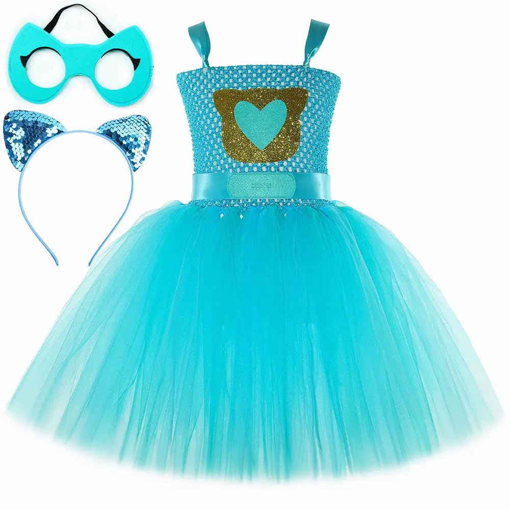 Girls Super Kitties Tutu Dress Costume Kids Halloween Cartoon Cat Costumes Girl Carnival Party Perform Princess Dress Up Clothes