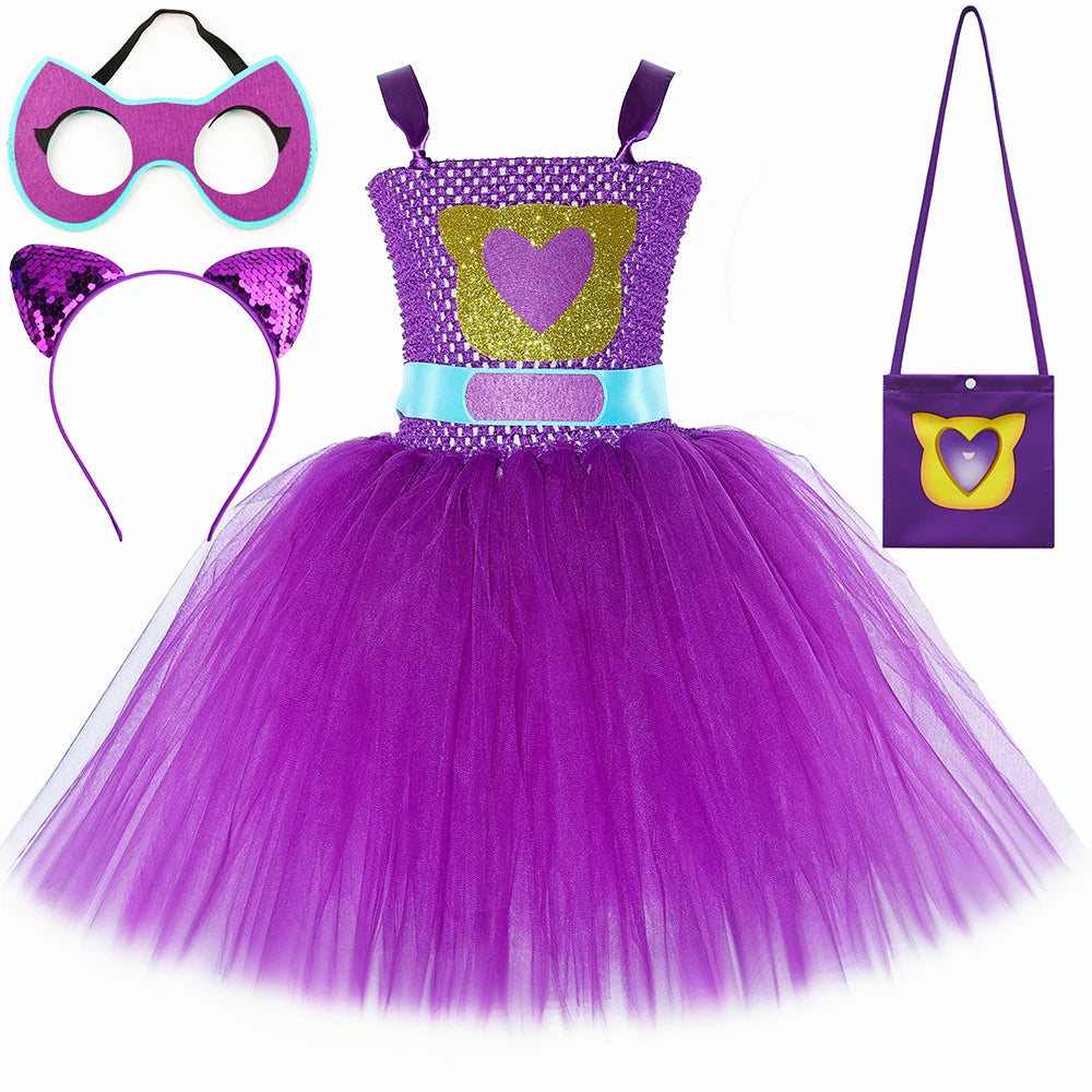 Girls Super Kitties Tutu Dress Costume Kids Halloween Cartoon Cat Costumes Girl Carnival Party Perform Princess Dress Up Clothes