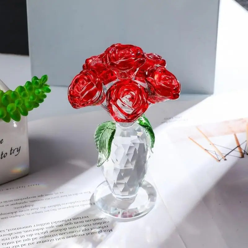 Colorful Crystal Rose Figurines,Rose Flower Gift for Mom Wife Grandmas,Glass Flower Figurines Collectible Ornament Y5GB