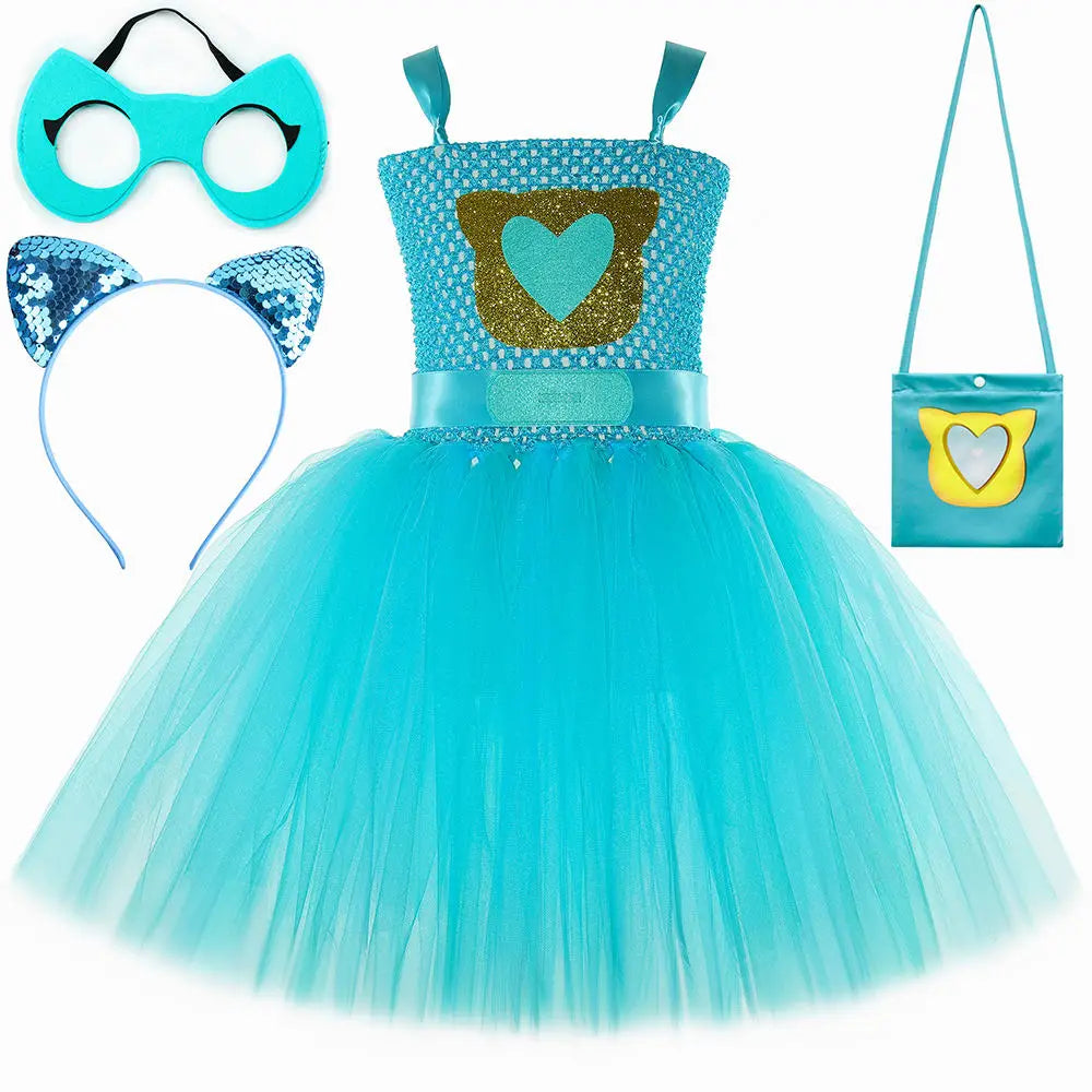 Girls Super Kitties Tutu Dress Costume Kids Halloween Cartoon Cat Costumes Girl Carnival Party Perform Princess Dress Up Clothes