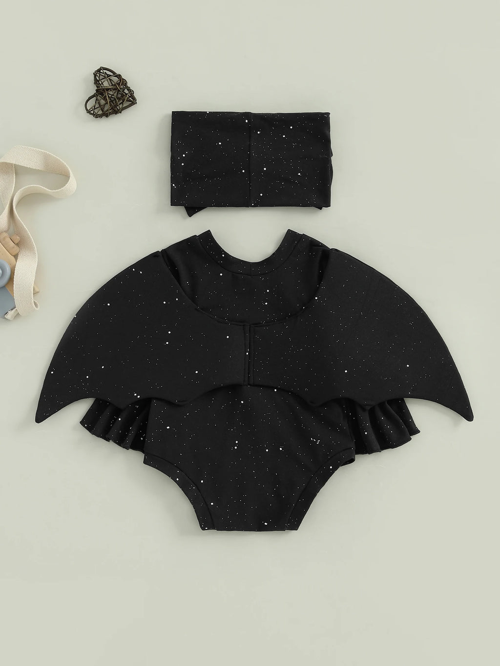 Toddler Baby Girl Bat Costumes Glitter Batwing Long Sleeve Romper with Bow Headband 2 Piece Halloween Outfit