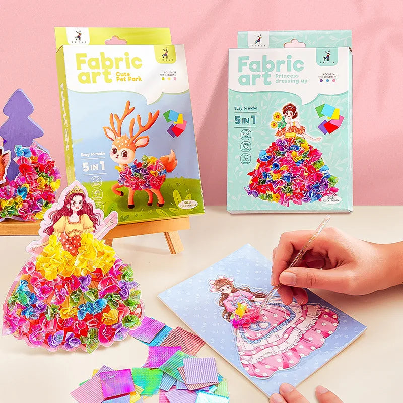 Poke-in Art Crafts Kit for Kids Puzzle Fabric Puncture Painting Magical Princesses Cute Animal DIY Poking Drawing Dress Up Board