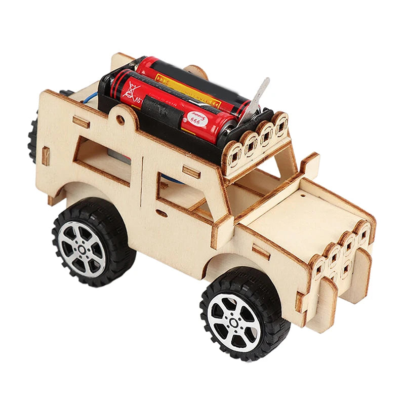 Kids DIY Handcrafted Tech Toy; Wooden Science Puzzle Model; Mini Maker Jeep for Learning