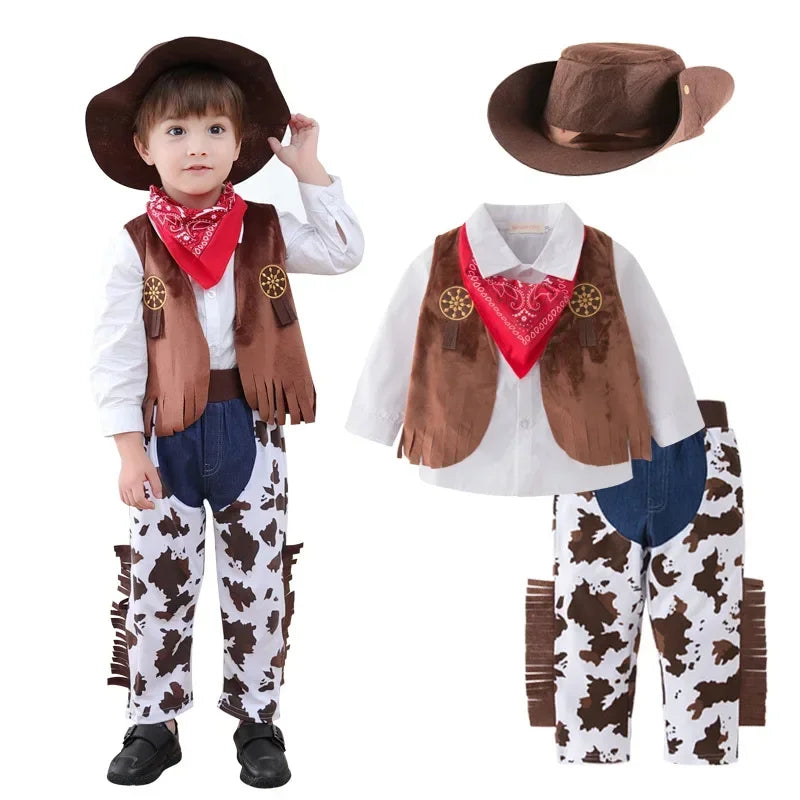 Kid Boys Cowboy Costume Children Western Cowboy Costumes Purim Cosplay Halloween Event Dress Up Party Stage Performance Outfits