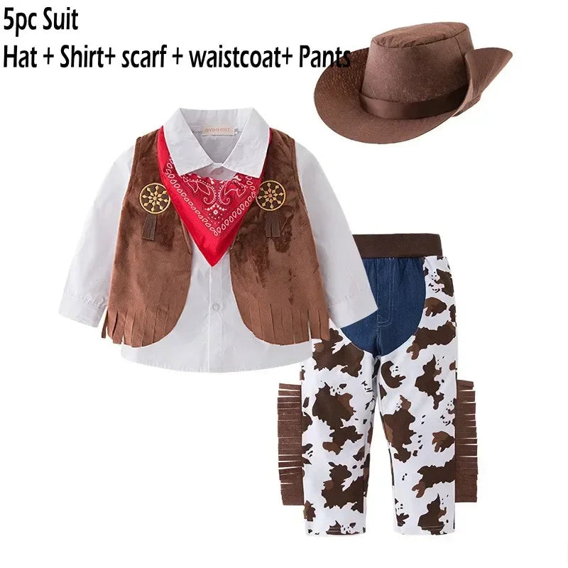 Kid Boys Cowboy Costume Children Western Cowboy Costumes Purim Cosplay Halloween Event Dress Up Party Stage Performance Outfits