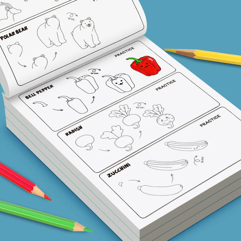 Kids Step-by-Step Drawing Book - Learn How to Draw Everything Easy Tutorial for Children, Creative Gift