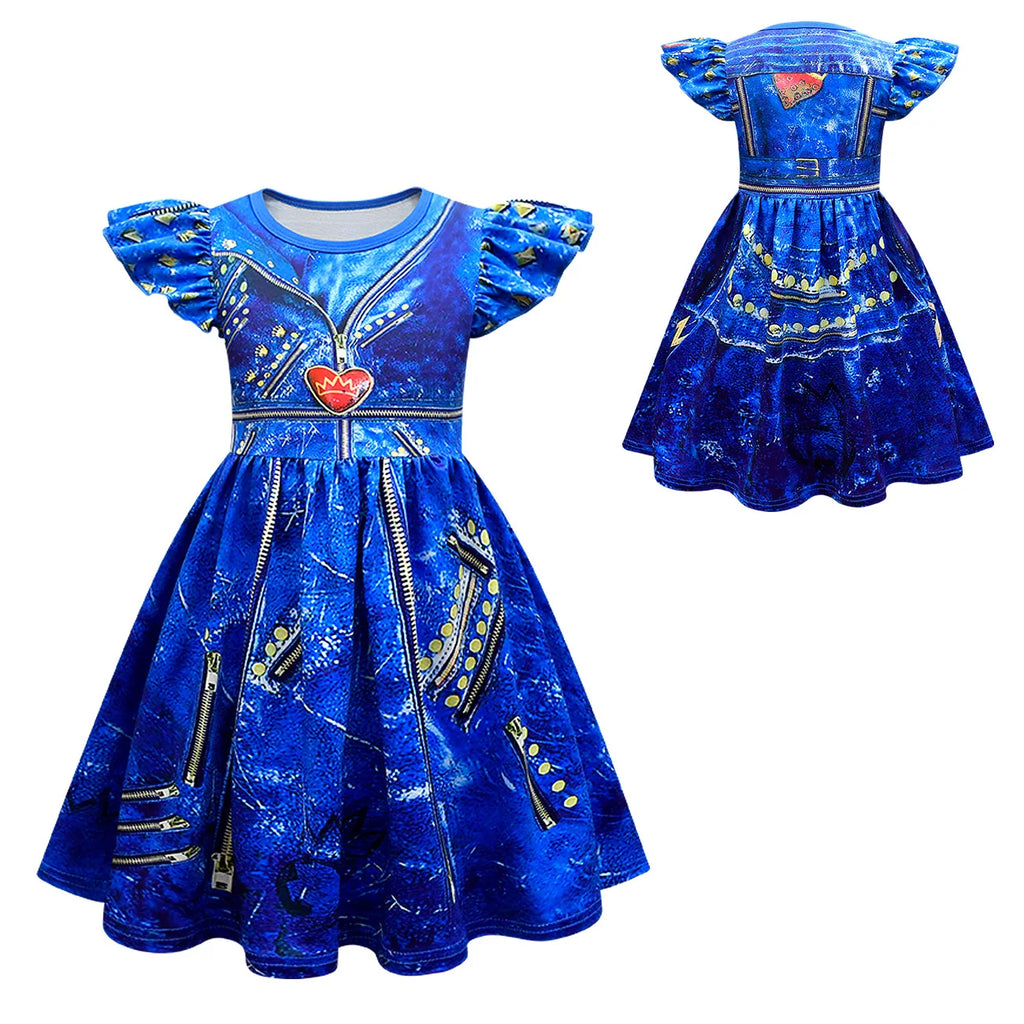 Descendants 3 Mal Costumes for Girls Evie Cosplay Costume Children Summer Short Dresses Girls Halloween Birthday Party Dress Up